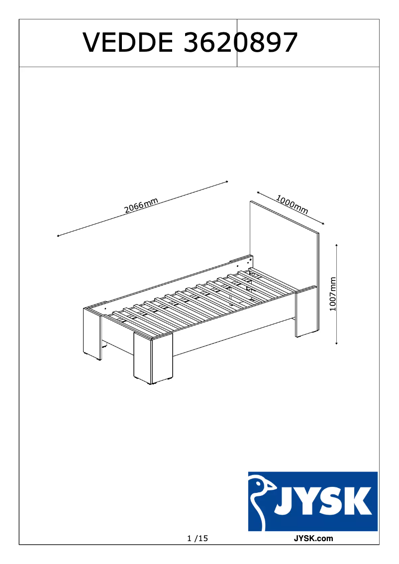 Page 1 de la notice Manuel utilisateur JYSK Vedde (90x200)