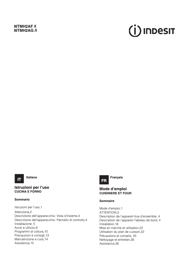 Page n°1 - Manuel utilisateur Indesit I6TMH2AF(W)/I