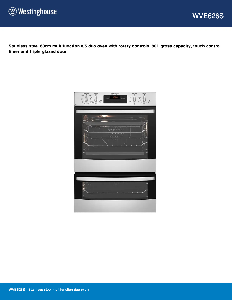 Page 1 de la notice Fiche technique Westinghouse WVE626S