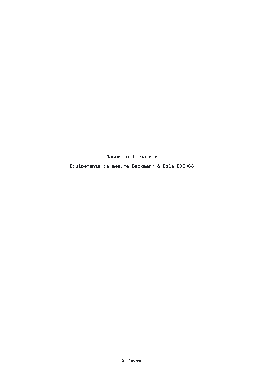 Page 1 de la notice Manuel utilisateur Beckmann & Egle EX2068