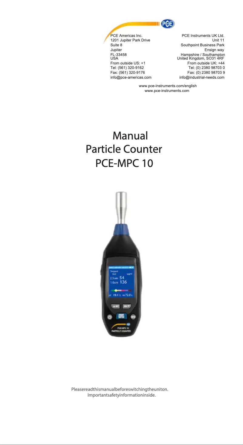 Page 1 de la notice Manuel utilisateur PCE Instruments PCE-MPC 10
