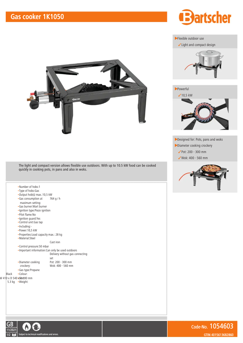 Page 1 de la notice Fiche technique Bartscher K1050