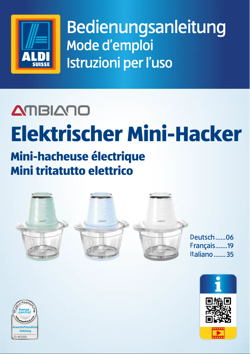 Page 1 de la notice Manuel utilisateur Ambiano GT-MC-04