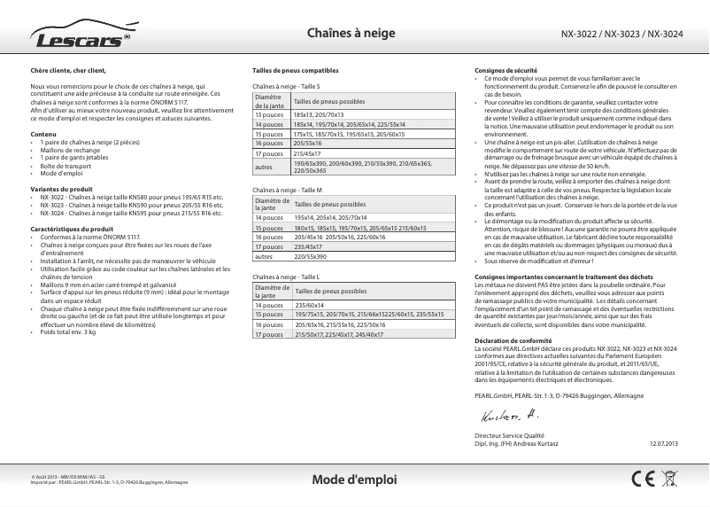 Page 1 de la notice Manuel utilisateur Lescars NX-3024