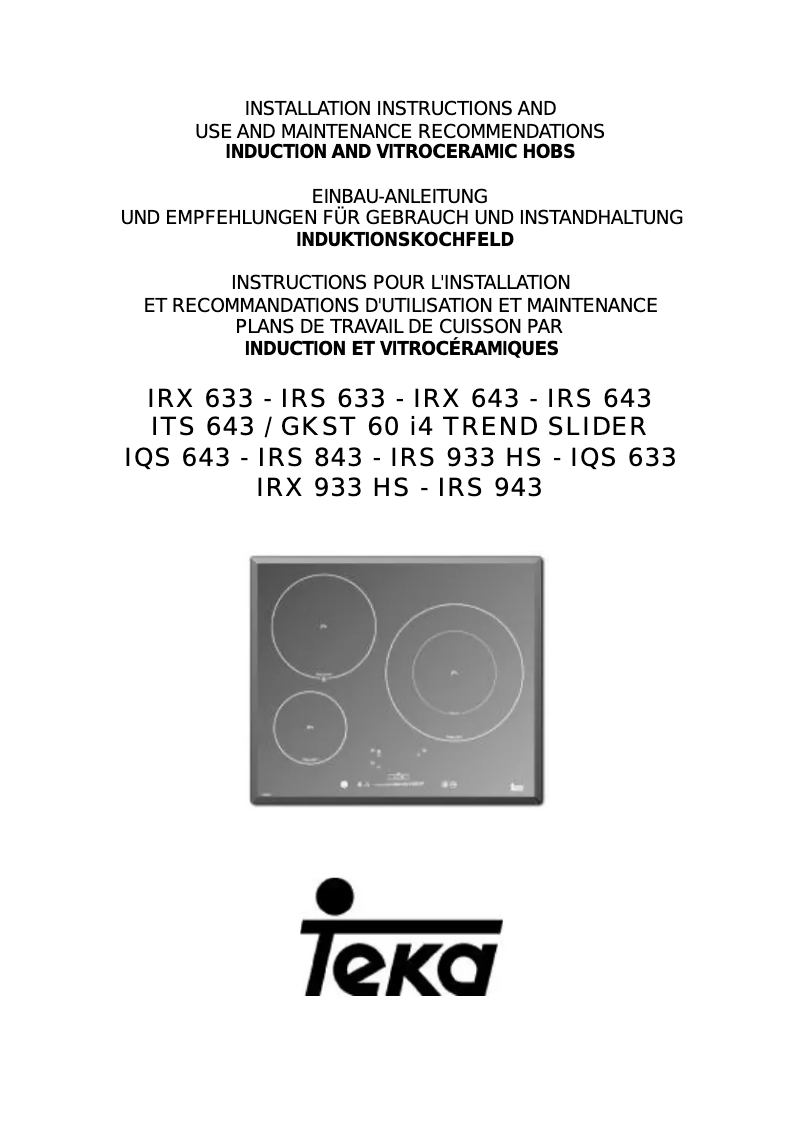 Page 1 de la notice Manuel utilisateur Teka IRS 943