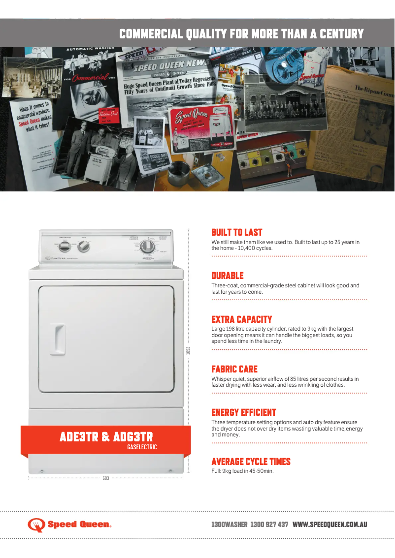 Página 1 del manual Ficha técnica Speed Queen ADE3TR