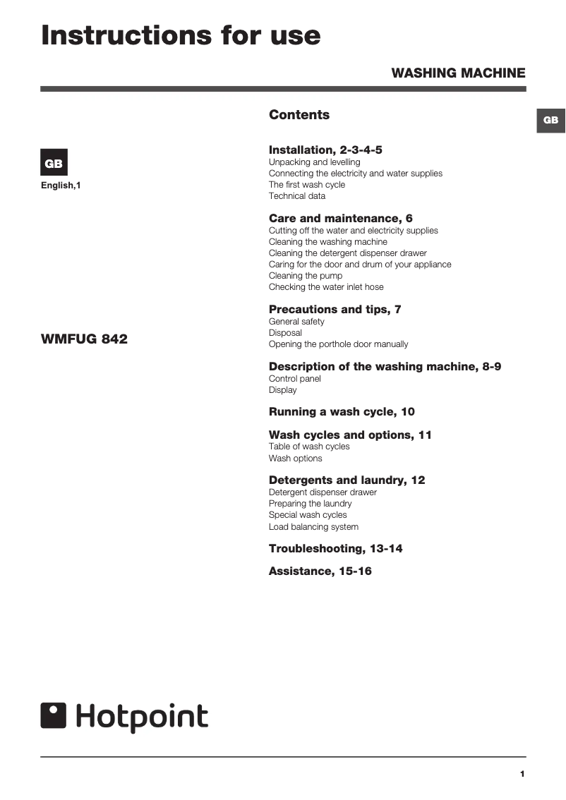 Página 1 del manual Manual de usuario Hotpoint WMFUG 842K UK