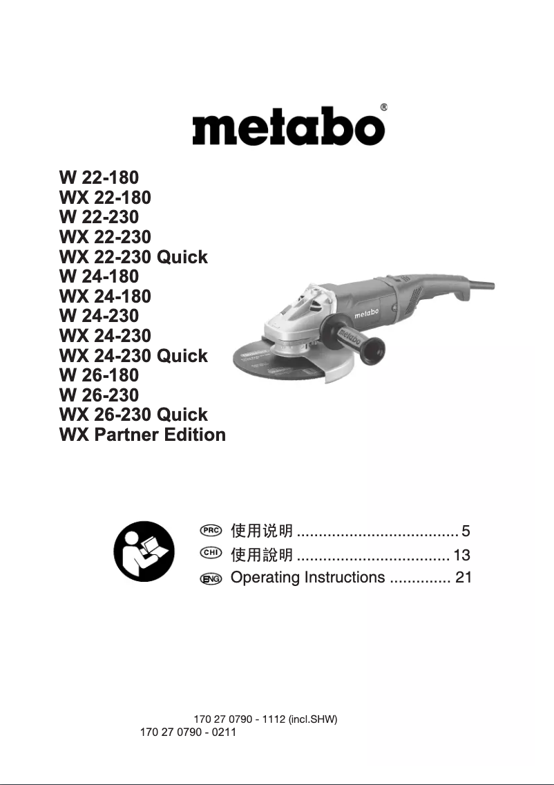 Page 1 of the manual User Manual Metabo W 24-180