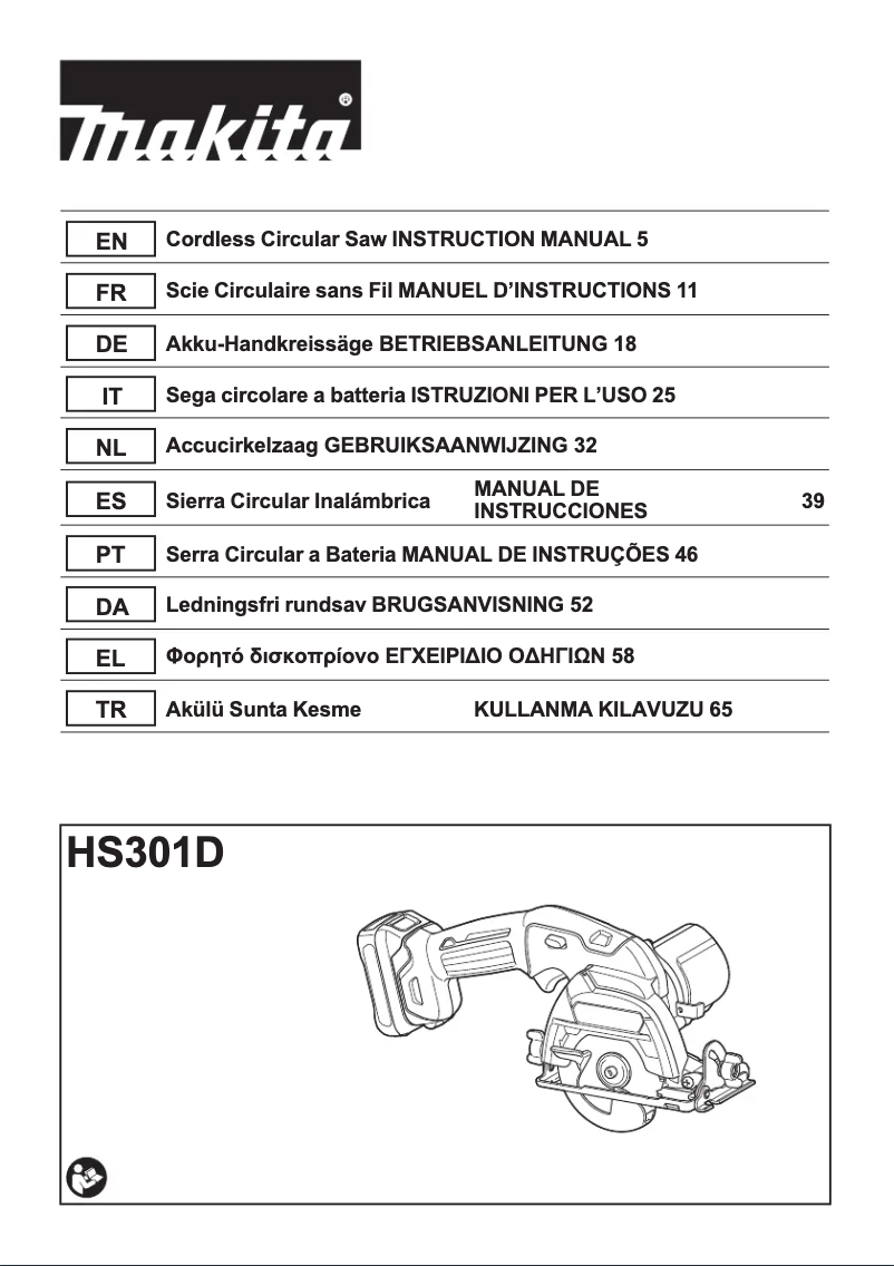 Page 1 de la notice Manuel utilisateur Makita HS301D