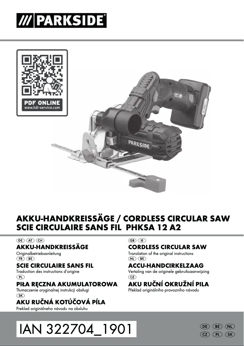 Page 1 de la notice Manuel utilisateur Parkside PHKSA 12 A2