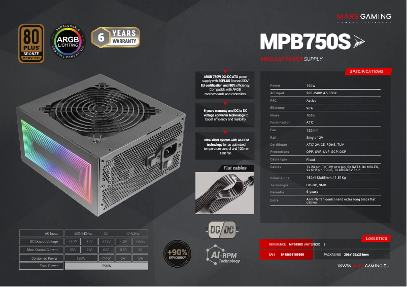 Page 1 de la notice Fiche technique Mars Gaming MPB750S