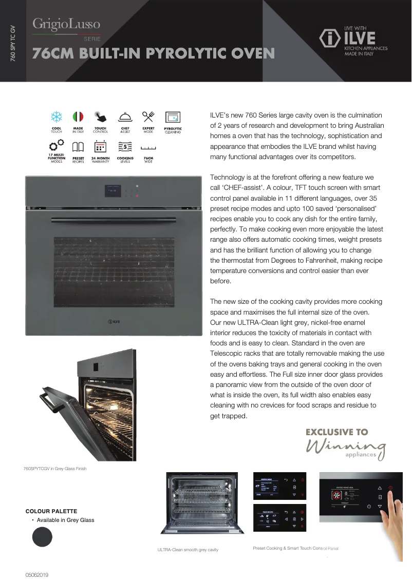 Page 1 de la notice Fiche technique Ilve 760SPYTCGV