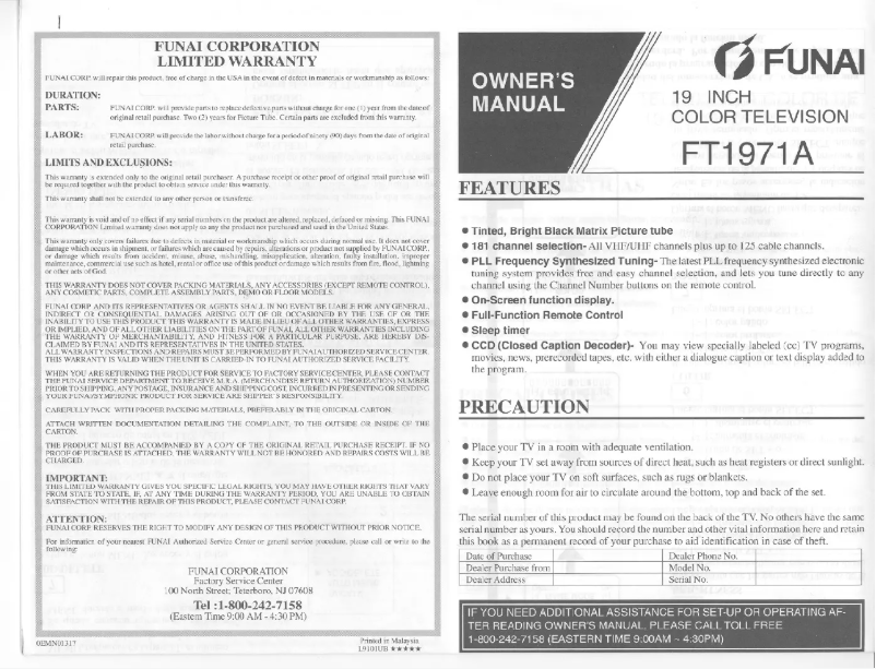 Página 1 del manual Manual de usuario Funai FT1971A