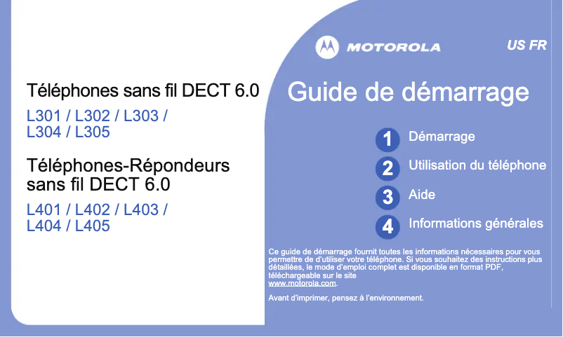 Page 1 de la notice Manuel utilisateur Motorola L304
