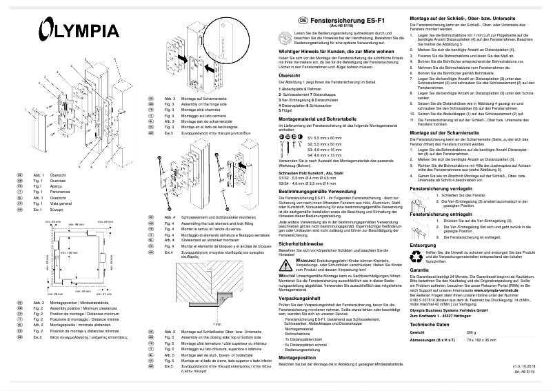 Page 1 de la notice Manuel utilisateur Olympia ES-F1