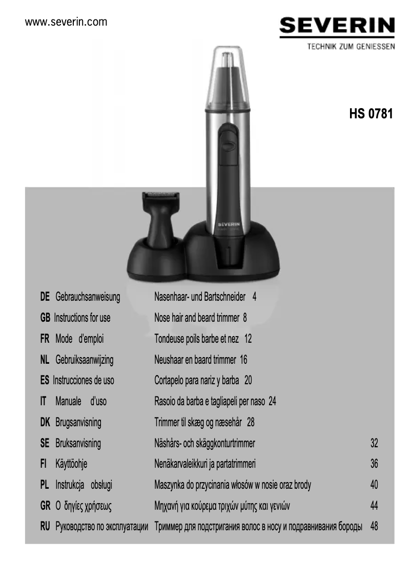 Page 1 de la notice Fiche technique Severin HS 0781