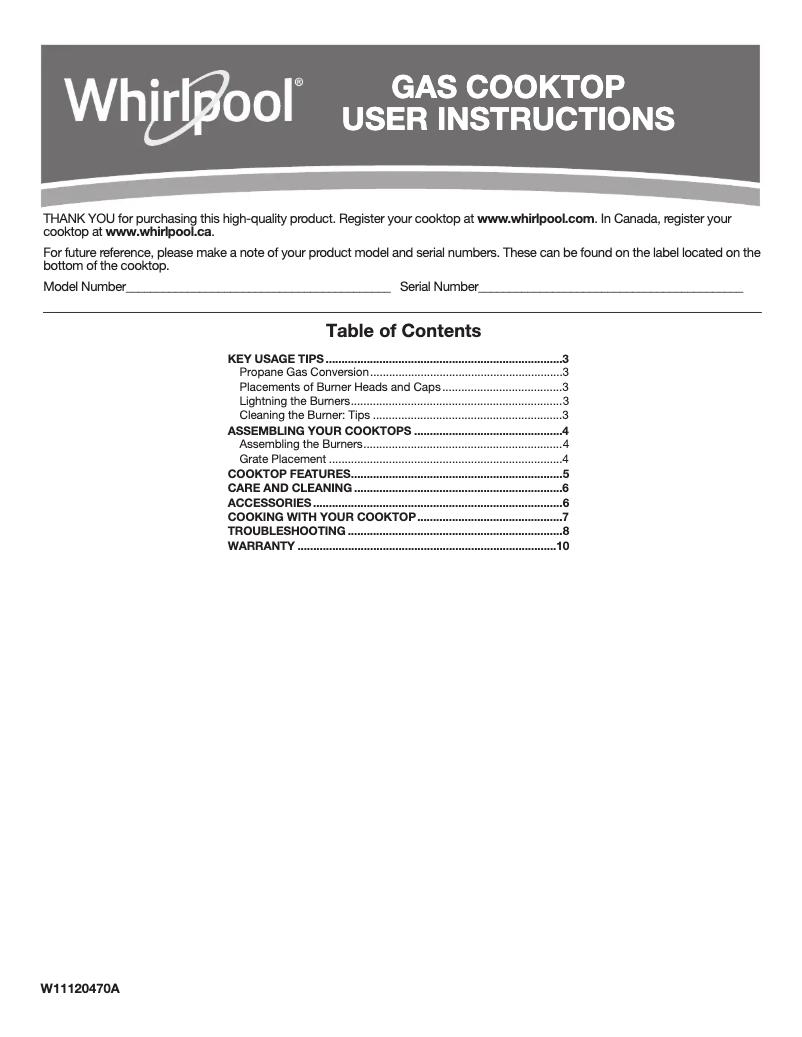 Page 1 de la notice Manuel utilisateur Whirlpool WCG55US6HW