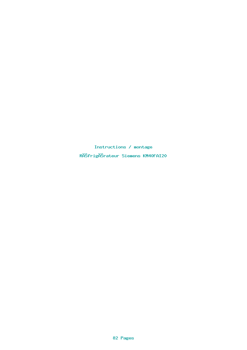 Page 1 de la notice Instructions / montage Siemens KM40FAI20