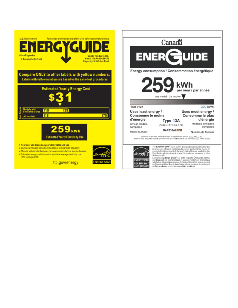 Page 1 de la notice Label énergétique Danby DAR033A6BDB