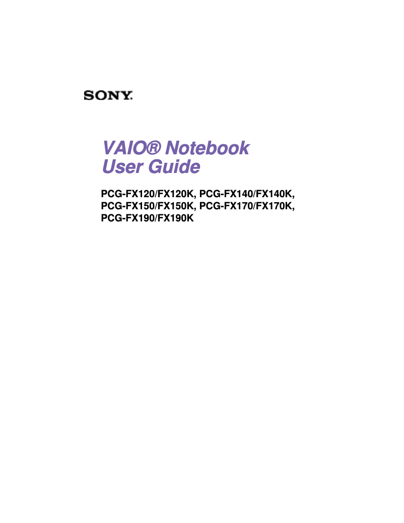 Page 1 de la notice Manuel utilisateur Sony Vaio PCG-FX190K