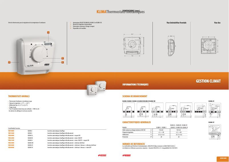 Page 1 de la notice Fiche technique Vemer Klima 3L