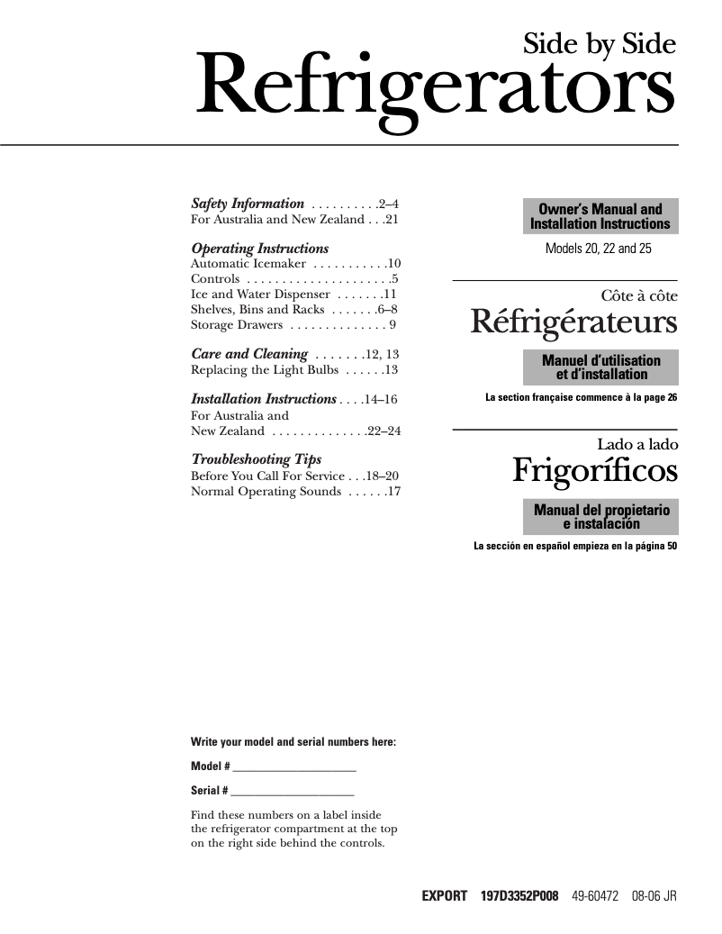 Page n°1 - Manuel d'utilisation et d'entretien GE GSH25JSRSS