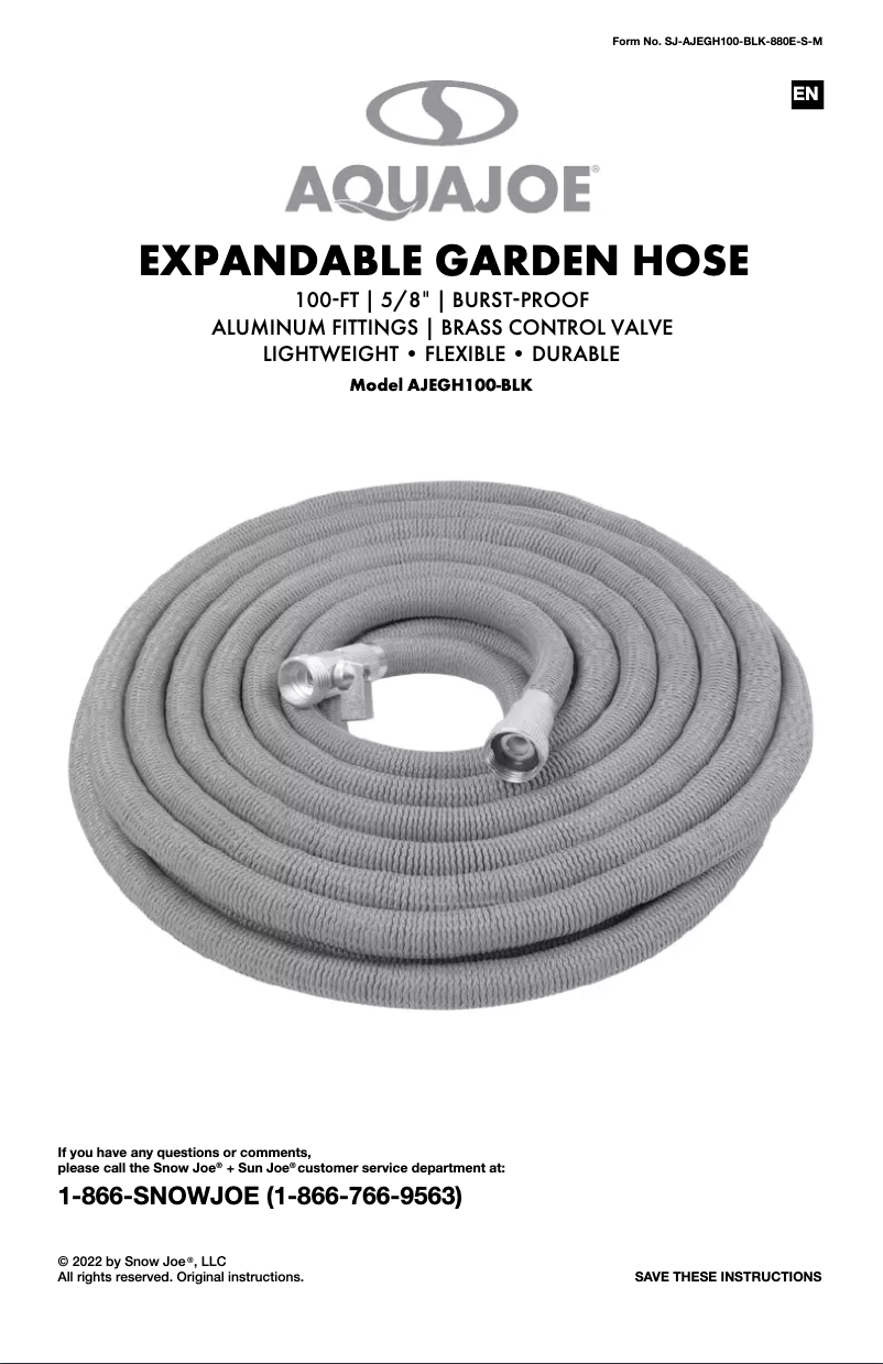 Page 1 de la notice Manuel utilisateur Aqua Joe AJEGH100-BLK