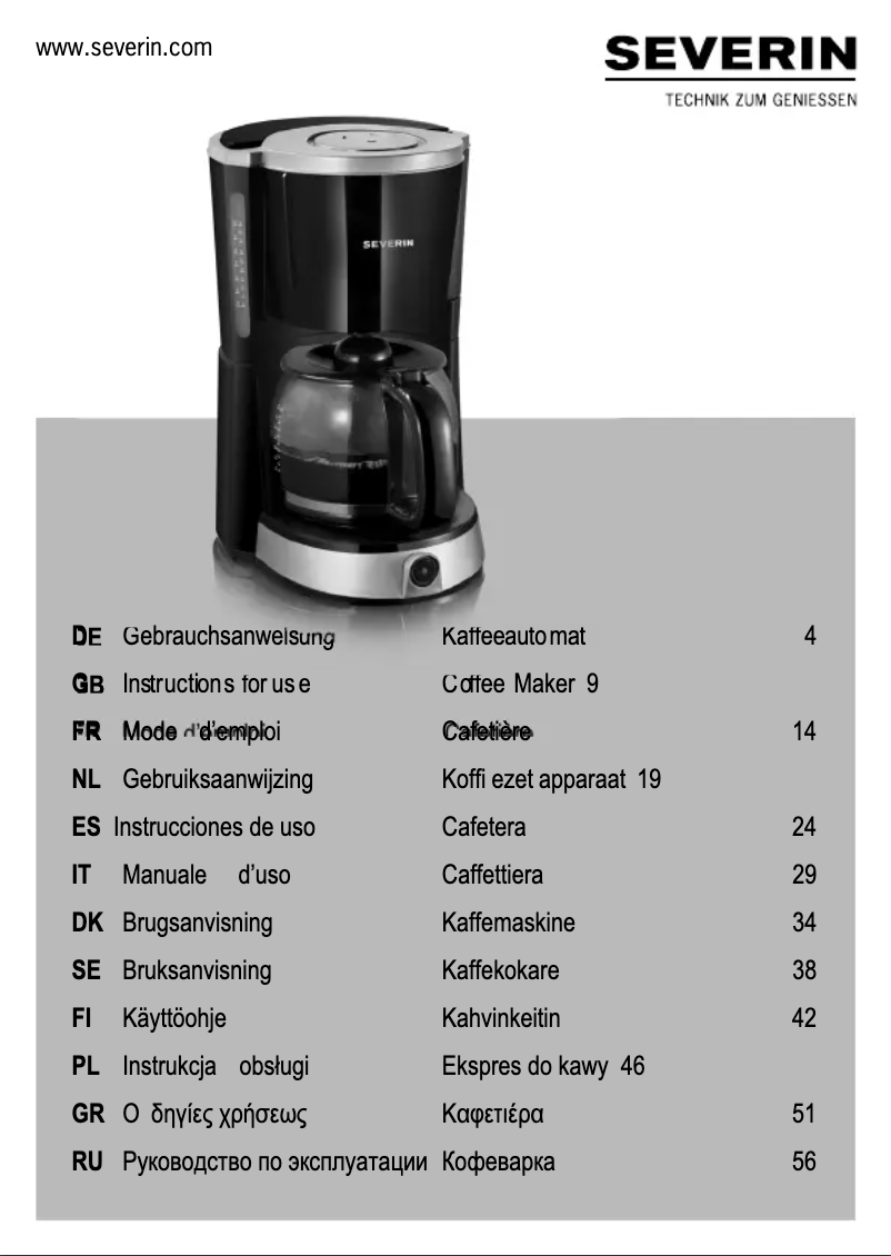 Page 1 de la notice Mode d'emploi Severin KA 9476