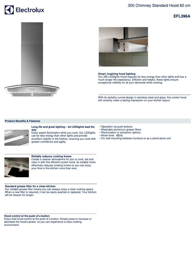 Página 1 del manual Ficha técnica Electrolux EFL396A