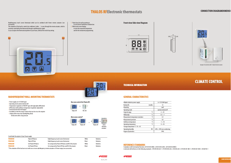 Page 1 de la notice Fiche technique Vemer Thalos RF