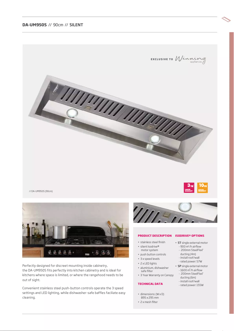 Page 1 de la notice Fiche technique Schweigen DA-UM950S