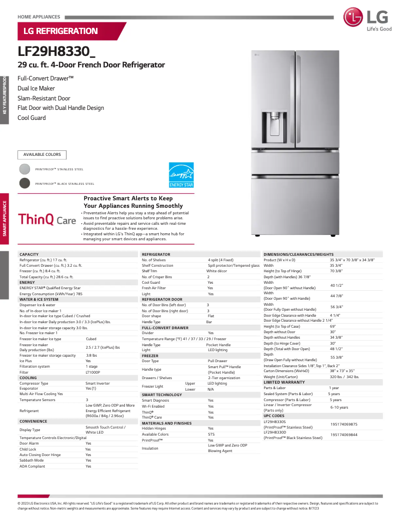 Page 1 de la notice Fiche technique LG LF29H8330S