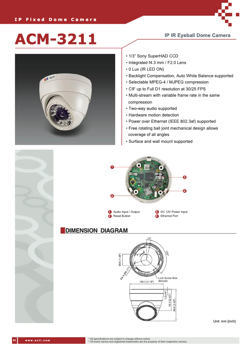 Page 1 de la notice Fiche technique ACTi ACM-3211