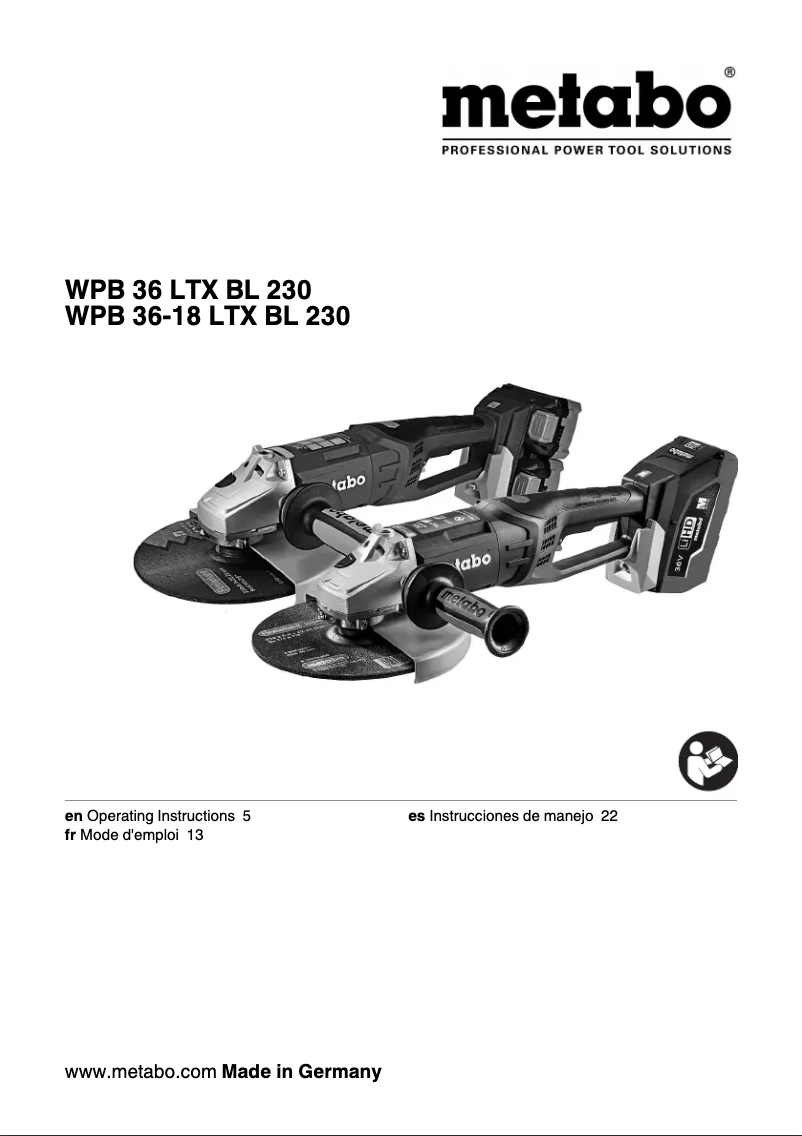 Page 1 of the manual User Manual Metabo WPB 36 LTX BL 230