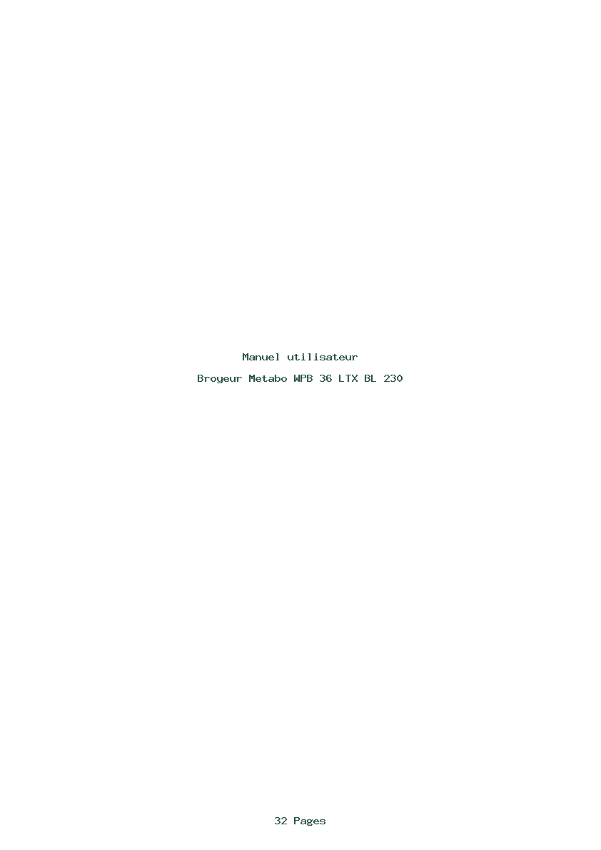 Page 1 de la notice Manuel utilisateur Metabo WPB 36 LTX BL 230
