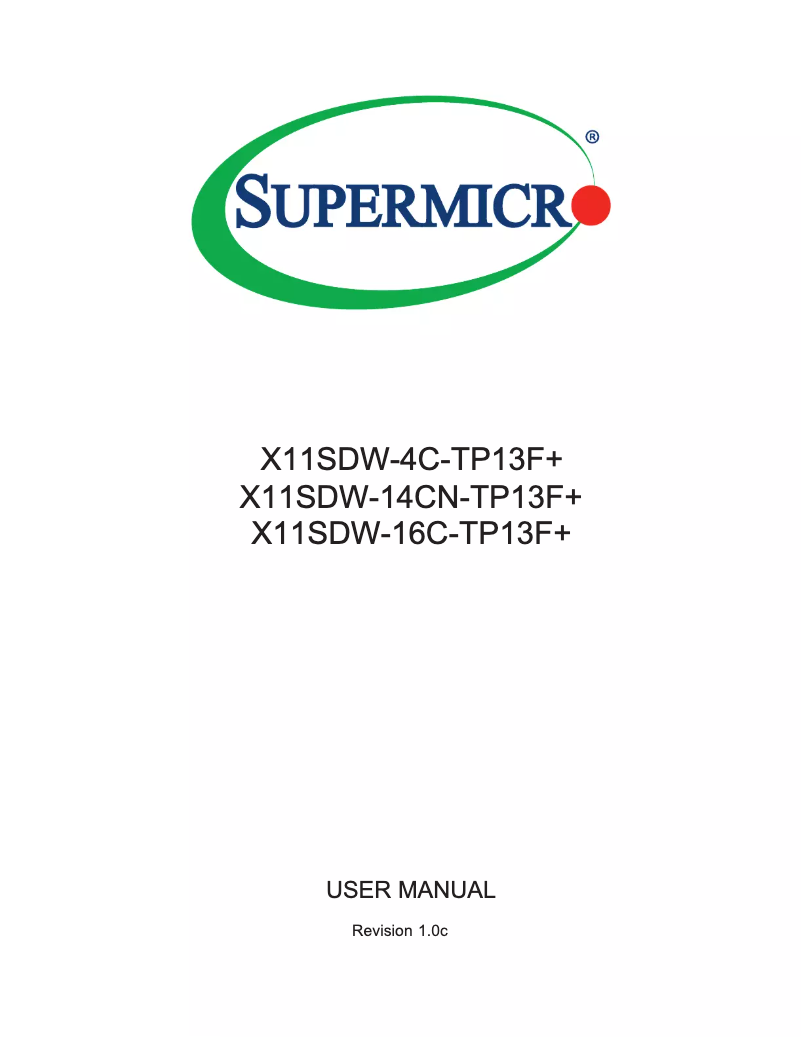 Page 1 de la notice Manuel utilisateur Supermicro X11SDW-4C-TP13F+