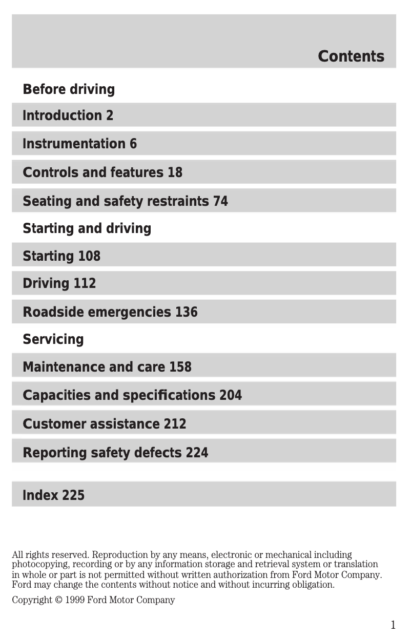 Page 1 de la notice Manuel utilisateur Ford Excursion (2000)