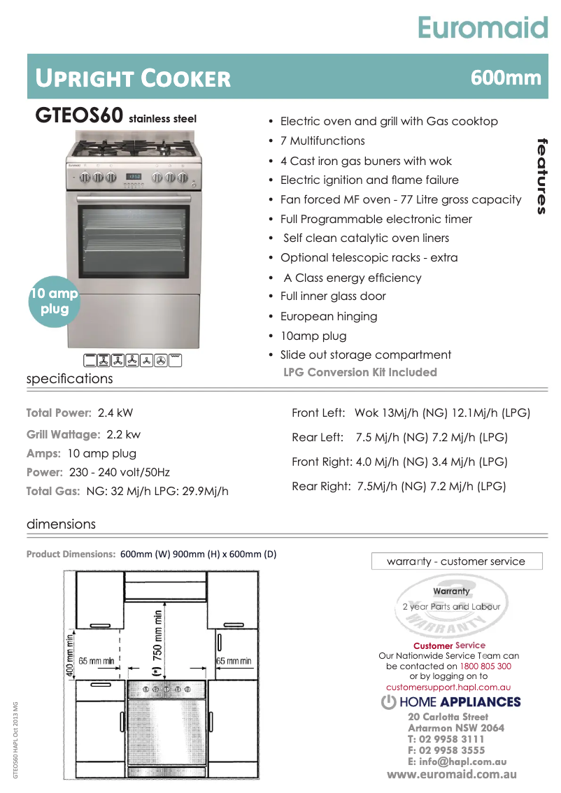 Page 1 de la notice Manuel utilisateur Euromaid GTEOS60