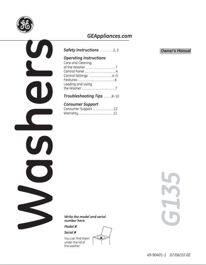 Página 1 del manual Manual de usuario GE GTWN4250MWS