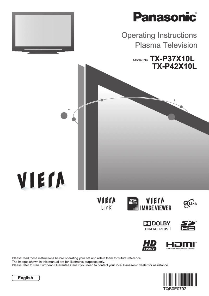 Page 1 of the manual User Manual Panasonic Viera TX-P37X10L