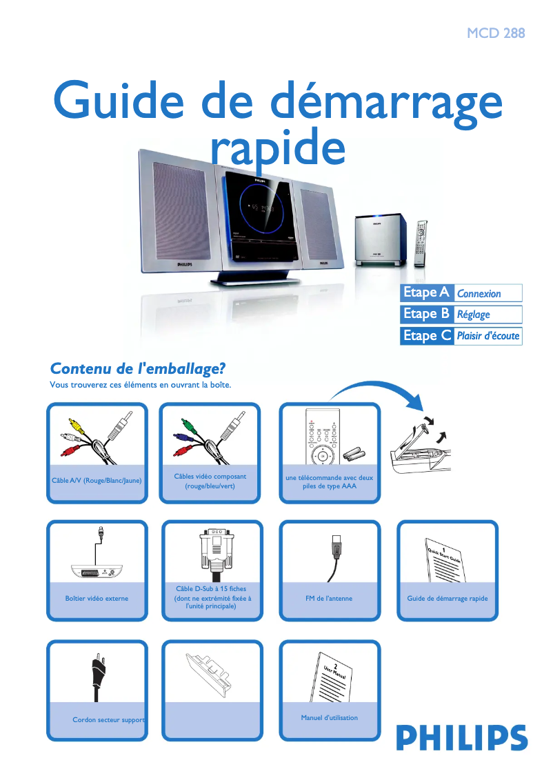 Page n°1 - Guide de démarrage rapide Philips MCD288E