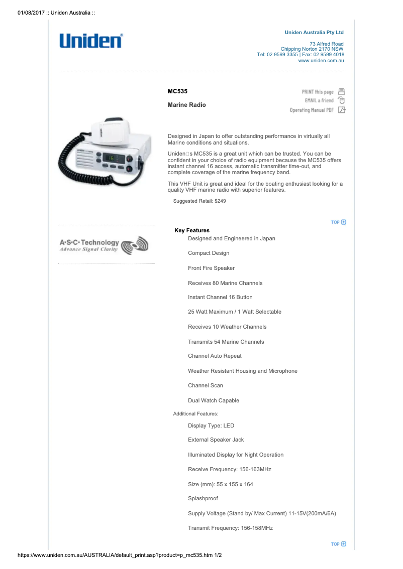 Page 1 de la notice Manuel utilisateur Uniden MC535
