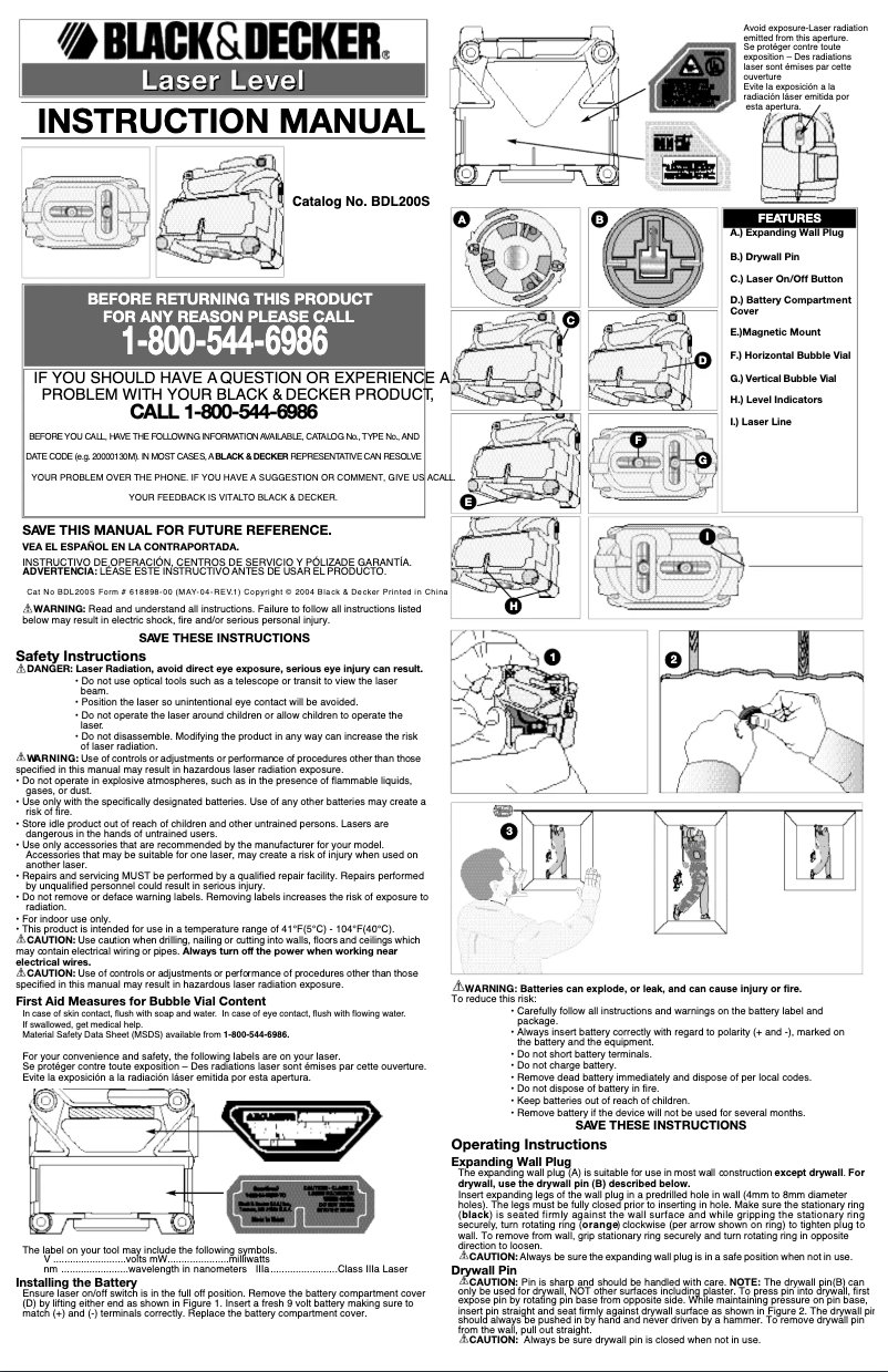 Page 1 of the manual User Manual Black & Decker BDL200S