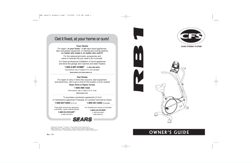 Page 1 de la notice Manuel utilisateur Horizon Fitness RB1