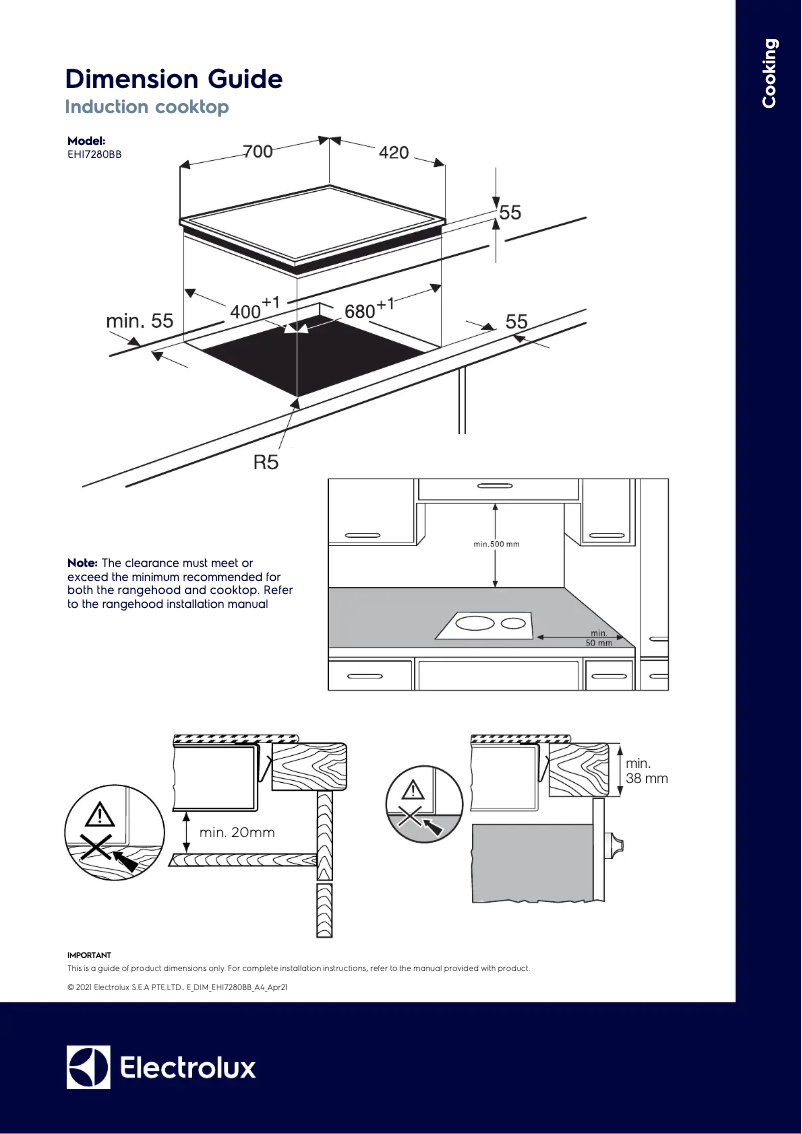 Page 1 de la notice Dessin technique Electrolux EHI7280BB