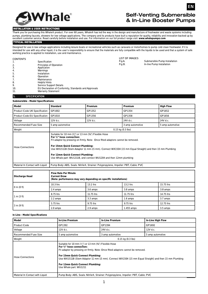Page 1 de la notice Manuel utilisateur Whale GP1352