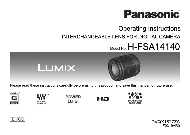 Page 1 de la notice Manuel utilisateur Panasonic Lumix H-FSA14140E