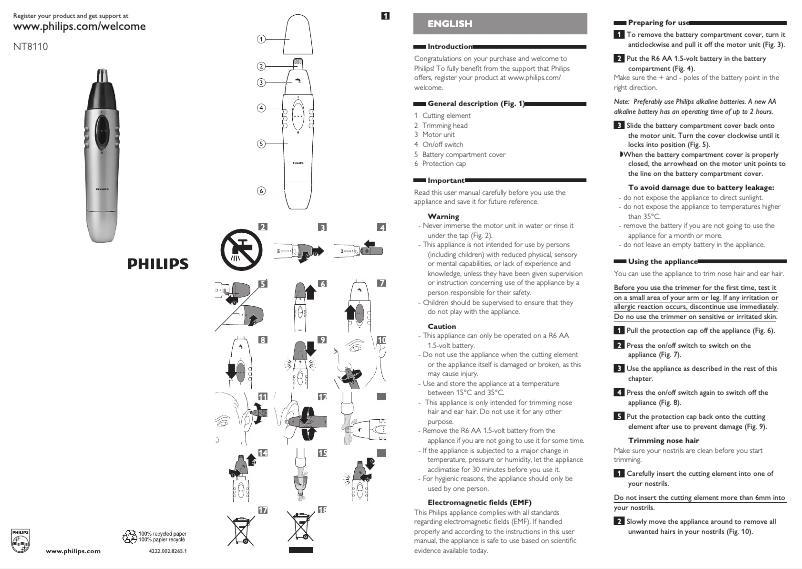 Page 1 de la notice Manuel utilisateur Philips Norelco Series 1000 NT8110