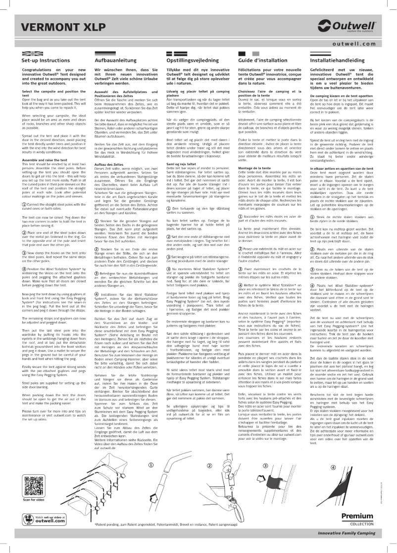 Page 1 de la notice Manuel utilisateur Outwell Premium Vermont XLP