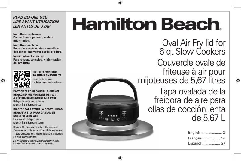Page 1 de la notice Manuel utilisateur Hamilton Beach 33602